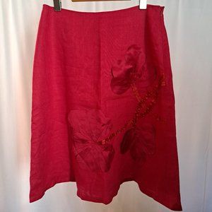 BIANCA NYGARD 100% LINEN skirt Sz 8 or 28 waist FLORAL APPLIQUE EMBROIDERY A GEM